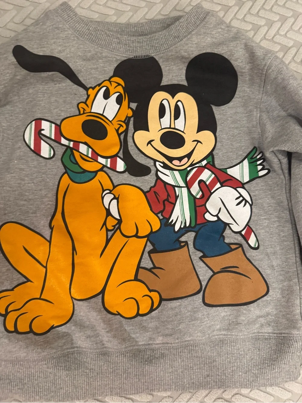 Disney Store Mickey and Pluto gray Christmas candy cane sweatshirt size xs (4)